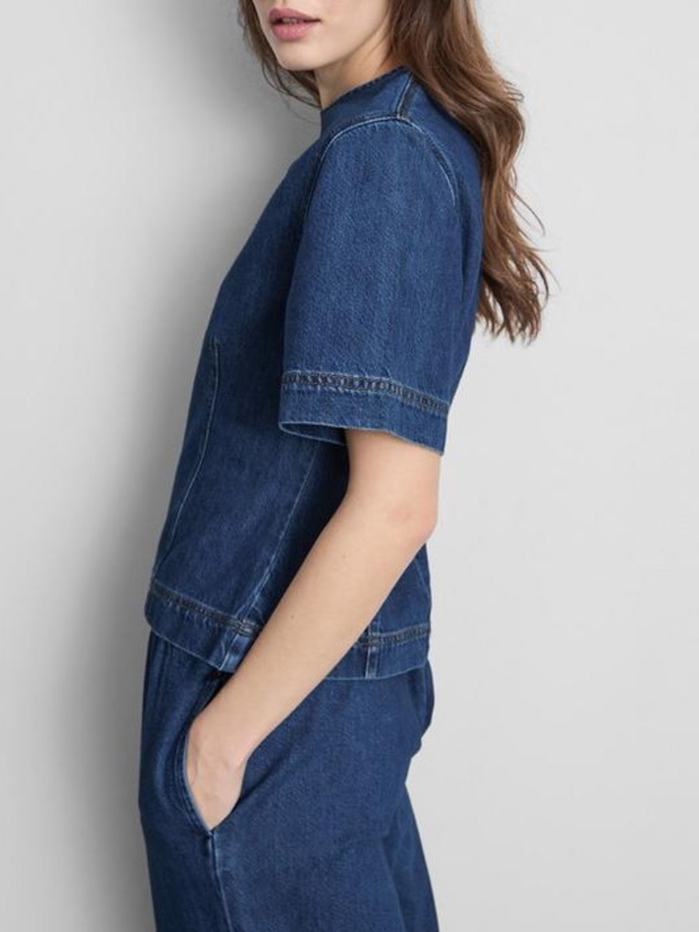 Blue Denim crew neck short sleeve peplum top size 2 XXS
